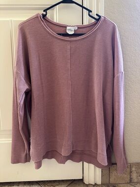 White Crow Mauve Waffle-Knit Long Sleeve Top small